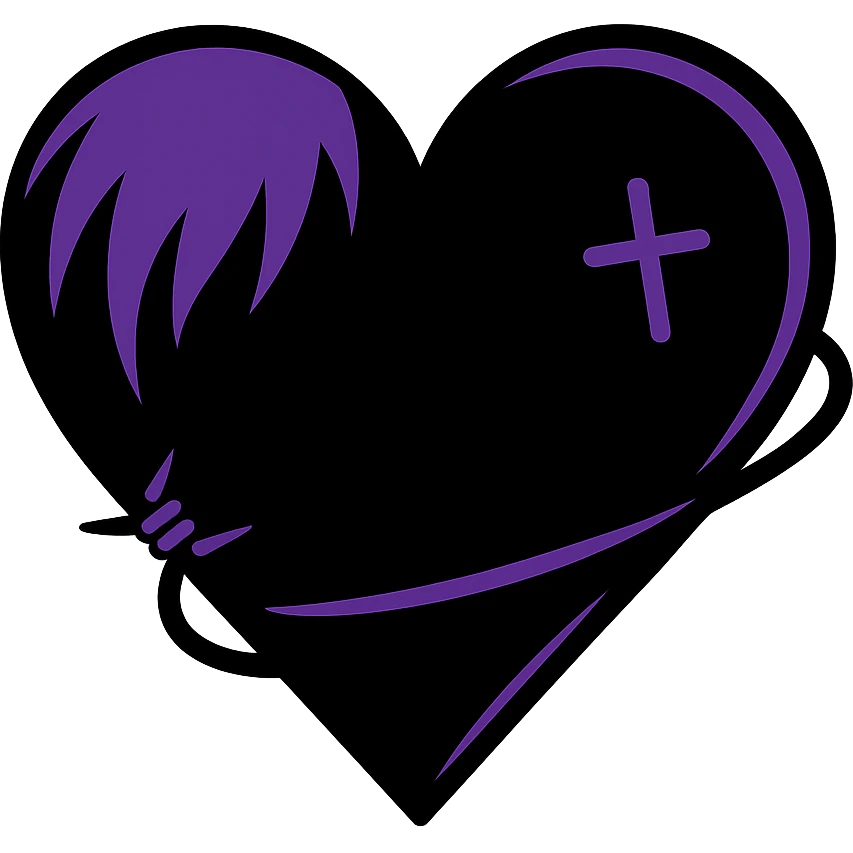 emo heart, black with purple accents, no background emoji