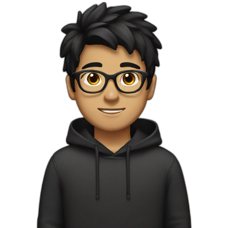 hispanic boy wearing glasses in a black hoodies with straight black hair with brown eye emoji