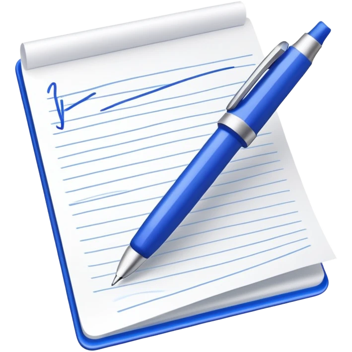 Close-up of a blue pen or pencil writing notes on a piece of paper. Minimalist, modern style, focusing on the writing action with clean lines emoji