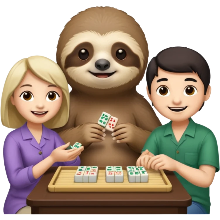 A sloth playing mahjong with two asian emoji