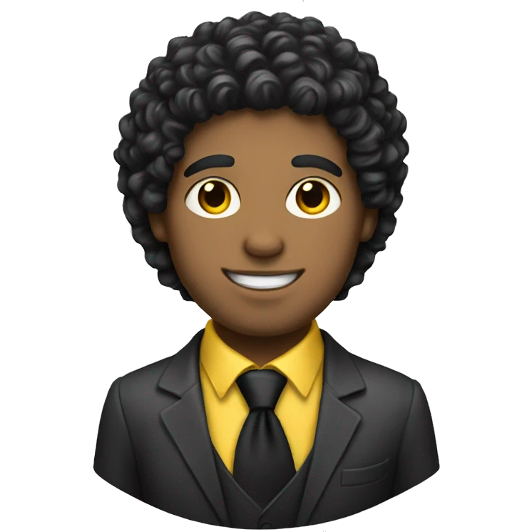 White man with black curly hair, wearing a yellow tie holding a cat emoji