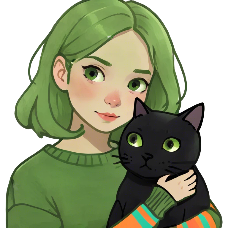 Blonde girl cuddling black cat emoji