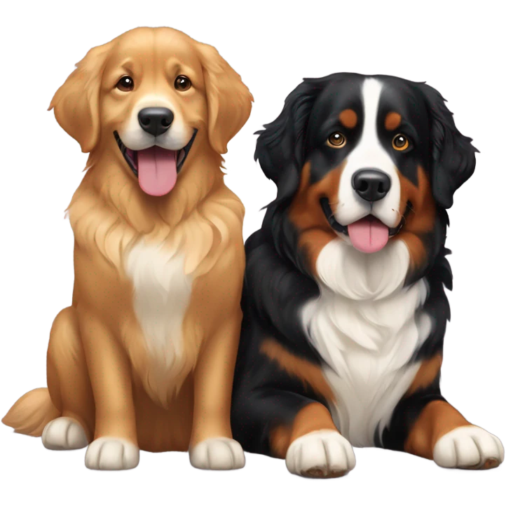 golden retriever and Bernese mountain dog playing together emoji