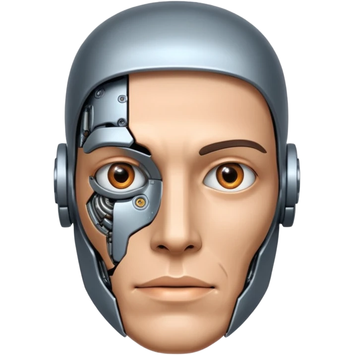 half of a man's face, half of a robot's face emoji