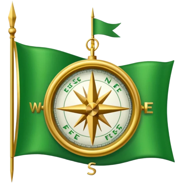 compass with a #5fe089 green color flag behind it emoji
