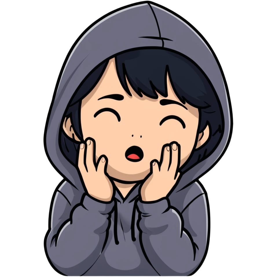girl with black hair crying wearing a black hoodie emoji