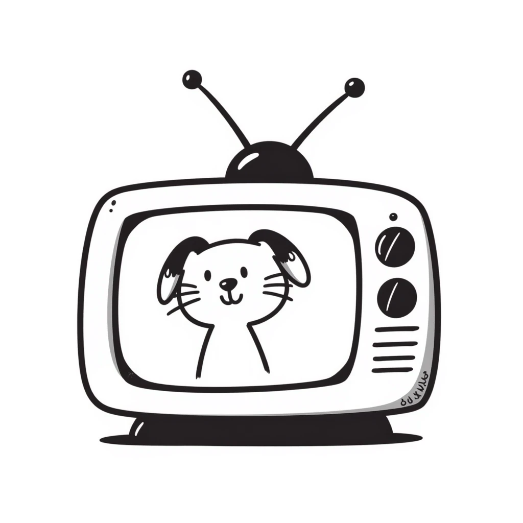 Hand-drawn sketch of an antique television set with rabbit ear antennas emoji