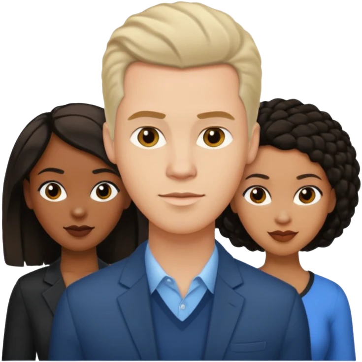 White brunette American man with two black african women both are African one is light skin black and one is medium tone black with african hair styles emoji