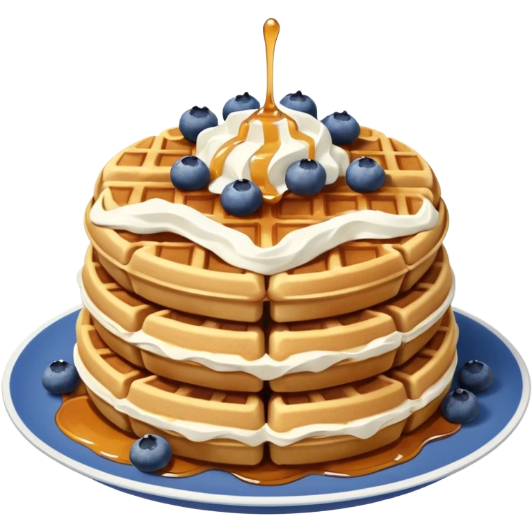 Stack of waffles with whipped cream and maple syrup and blueberries  emoji