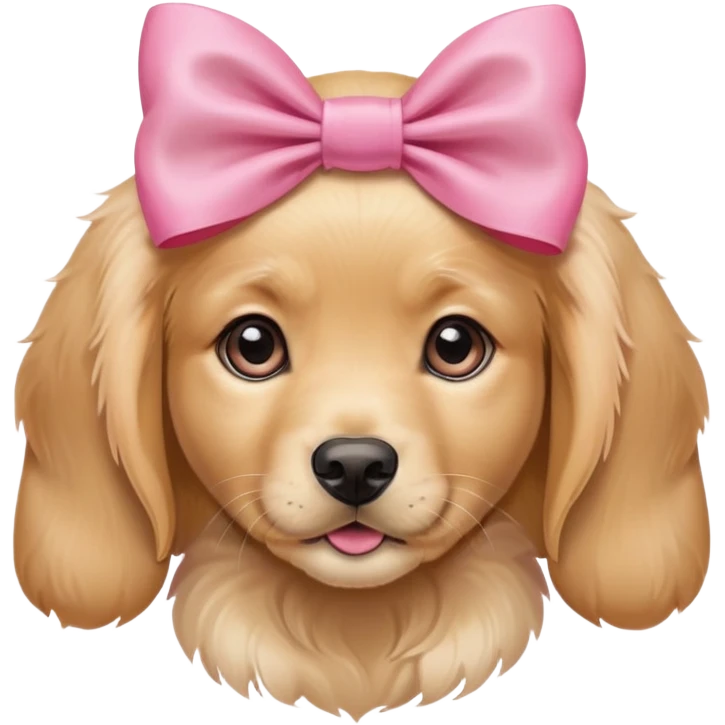 female golden retriever puppy with pink bows above her ears emoji
