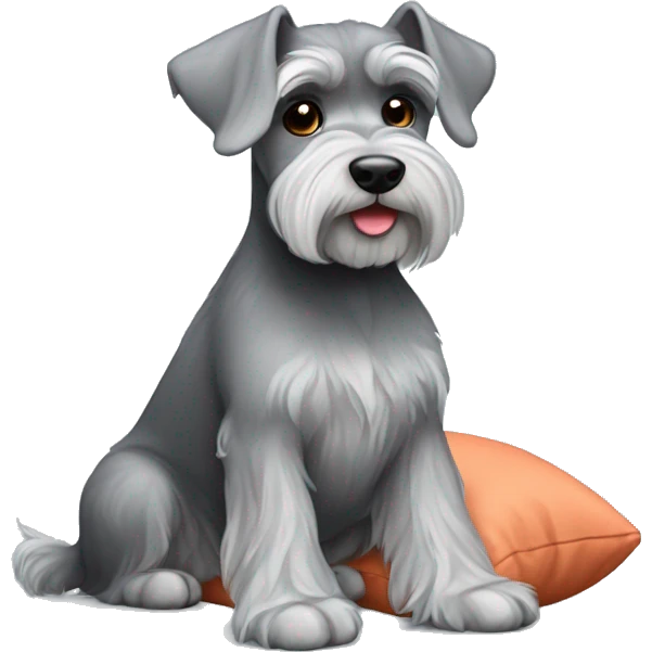 little grey schnauzer sitting on a pillow  emoji