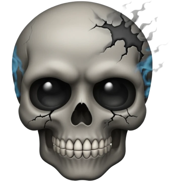iOS style emoji, dark fantasy skull, cracks, black smoke from eyes, soft light, stylized emoji