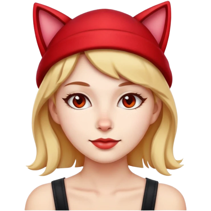 woman with red hat and cat ears emoji