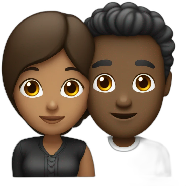 abrazo entre chica negra y hombre blanco calvo emoji