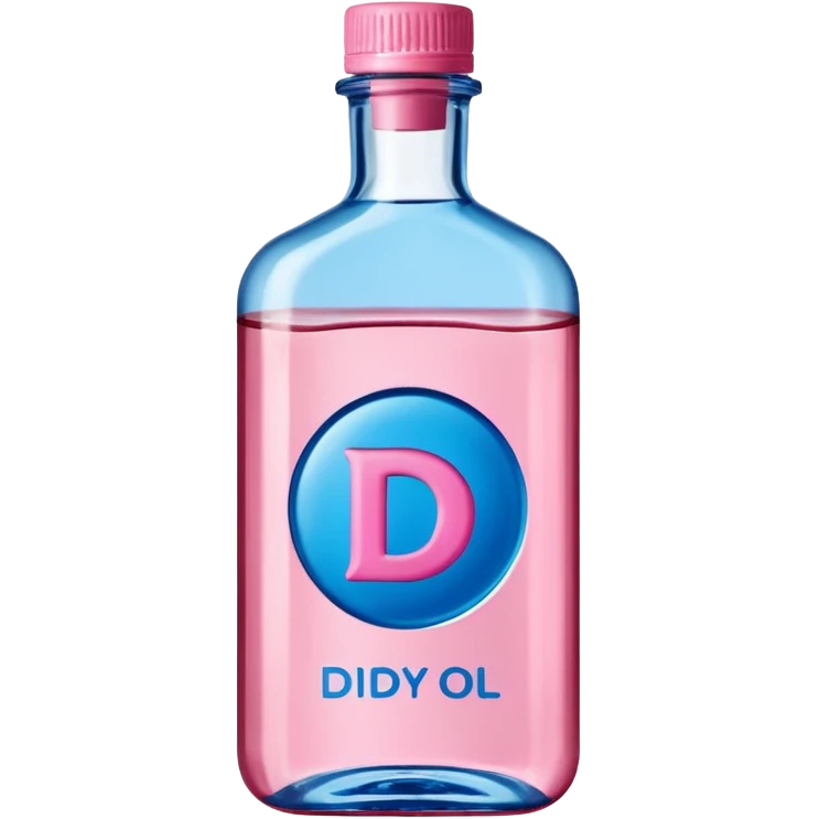 bottle of oil blue top pink outside with logo that says Diddy oil emoji