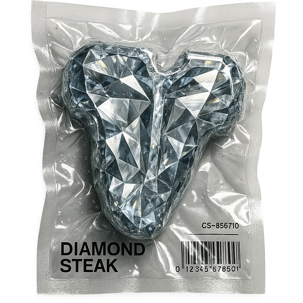 meat steak made of diamond, glossy and puffy, no background emoji