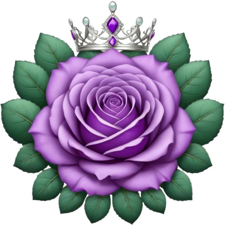 Purple rose flower, silver circle plaque, silver tiara emoji