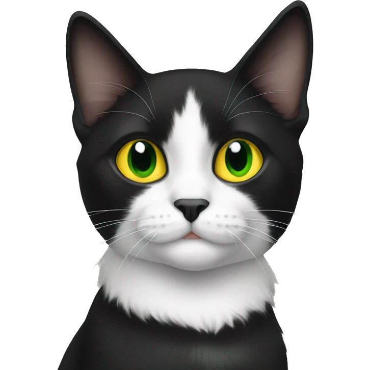 A tuxedo cat with yellow green eyes named Bandit emoji