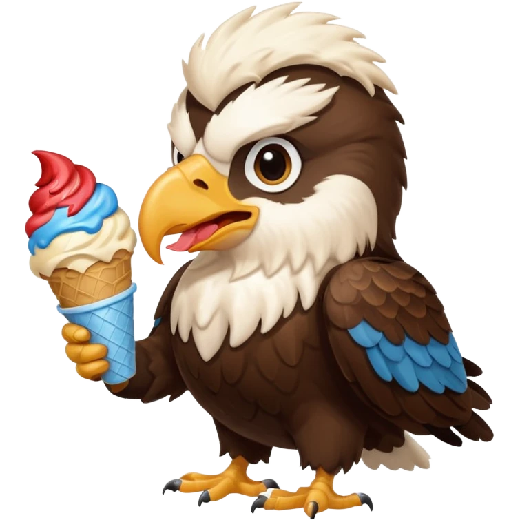 Cute eagle eating ice cream emoji