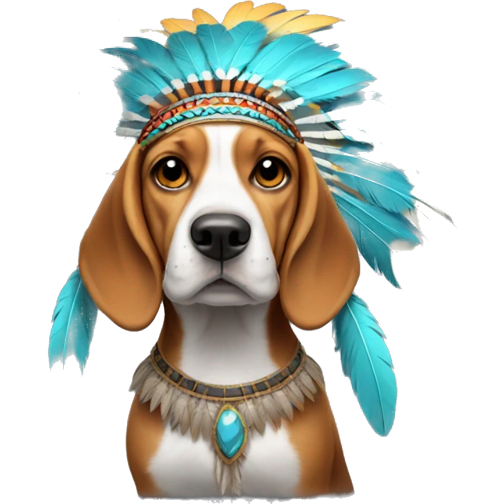 Beagle with feathered Indian headdress  emoji