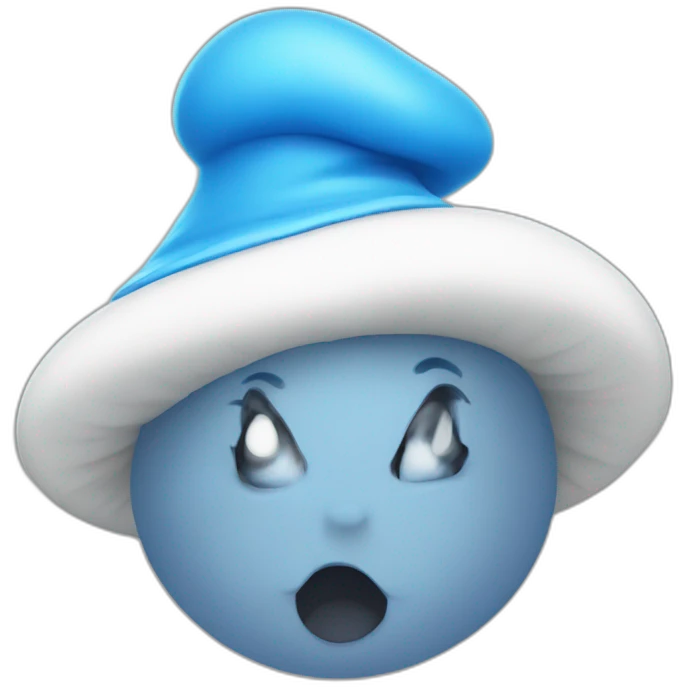 A blue Smurf with cat face and a white mushroom hat emoji