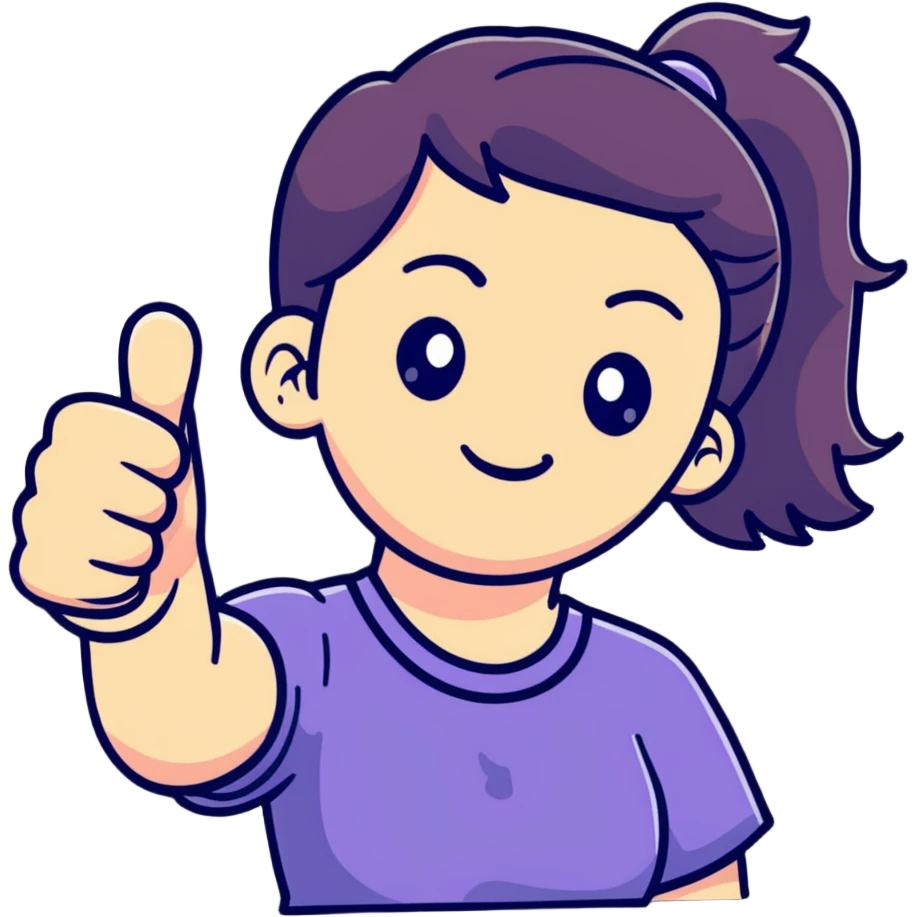 Girl with one hand giving thumbs up and the other hand giving thumbs down, showing mixed feelings emoji