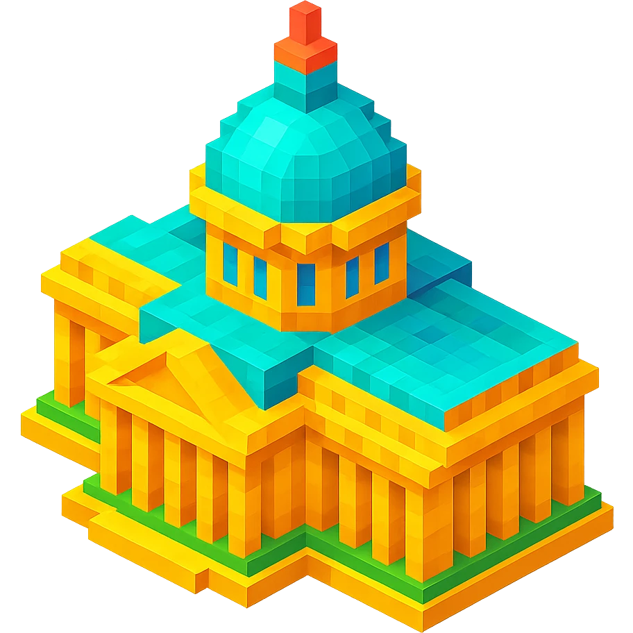 Kazan Cathedral of Saint Petersburg, classic architecture, large central dome, colonnade, isometric view emoji