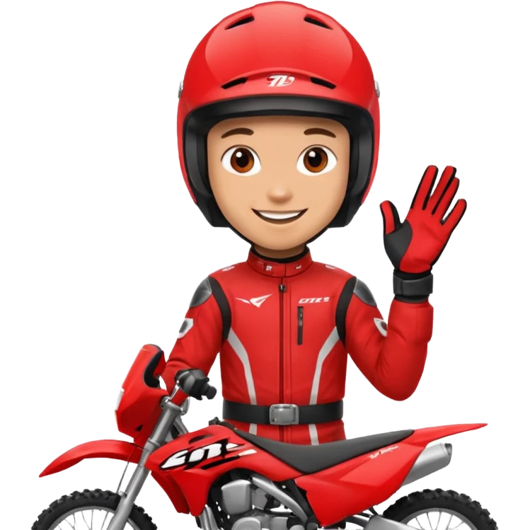 dirtbike rider in red gear signing autographs emoji