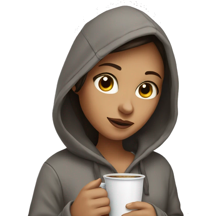 brunette Girl with a hoodie, holding her cup of coffee emoji