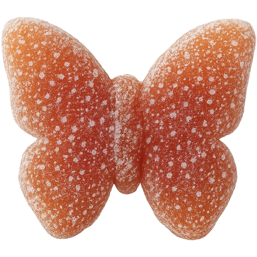 realistic butterfly-shaped candy with a sugar coating, isolated on a transparent background, no visible background emoji