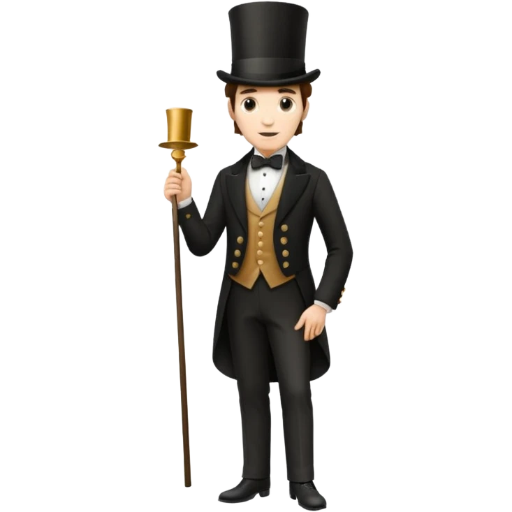 Elegant 19th century man wearing a top hat, standing emoji
