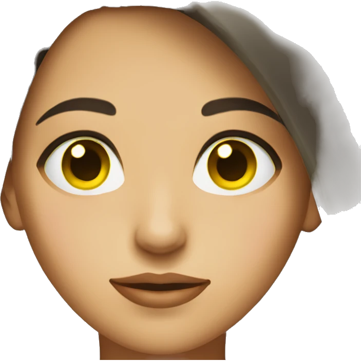 female face with dark brown hair and green yellow-ish eyes emoji