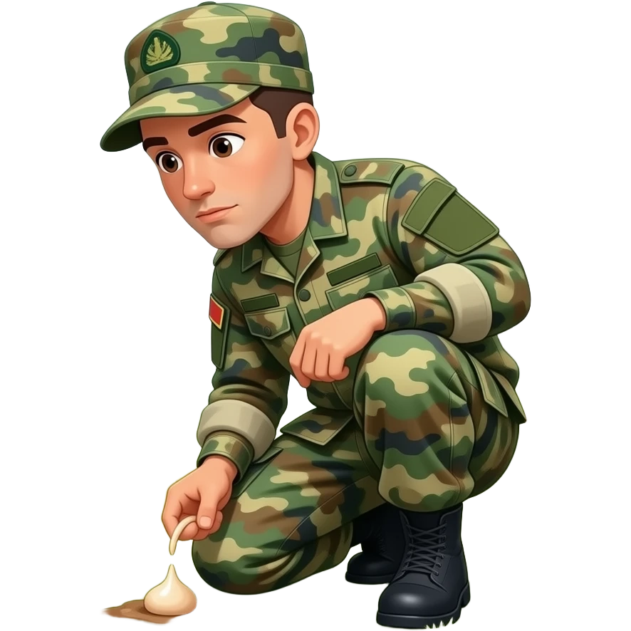 Marine in camo squatting and pooping in the woods emoji