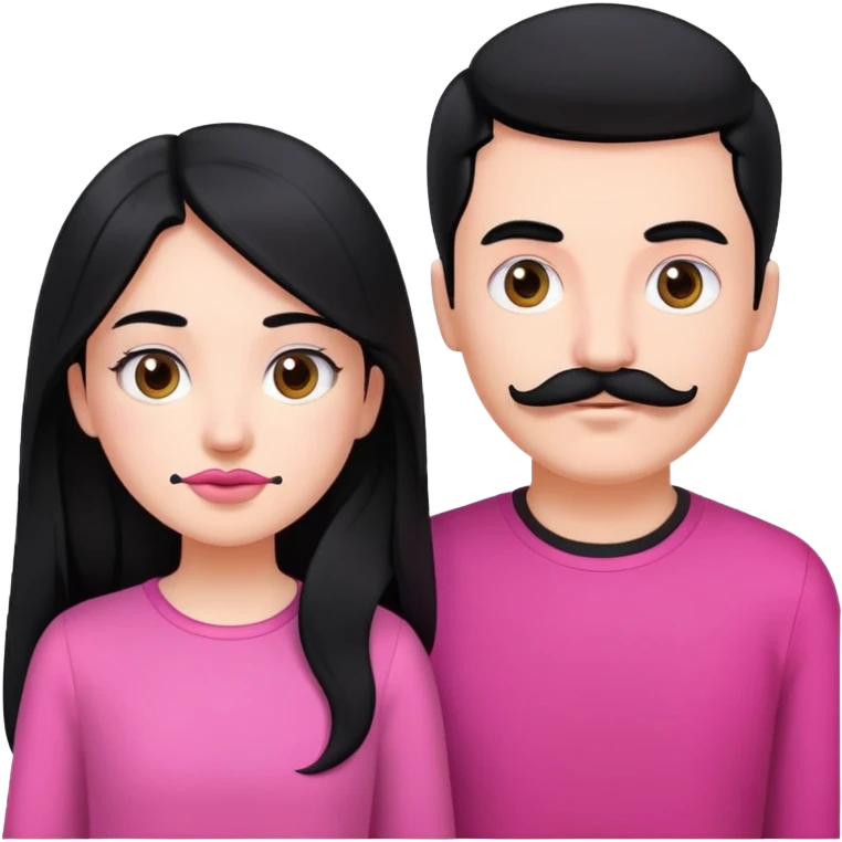 White couple, boy with a mustache and black hair, the girl with long black hair in pink clothes emoji