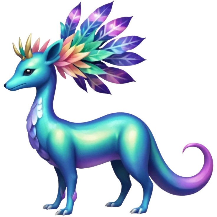 Shiny Exotic Tropical Iridescent Dusky Nightly Meganium-Amaura-Suicune-Fakémon-fusion-creature (full body) emoji