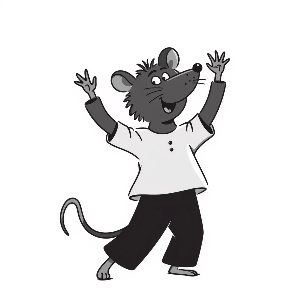 Hand-drawn rat doing an enthusiastic dance move with arms raised emoji