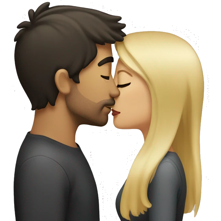 Dark hair man kissing a blond hair woman emoji