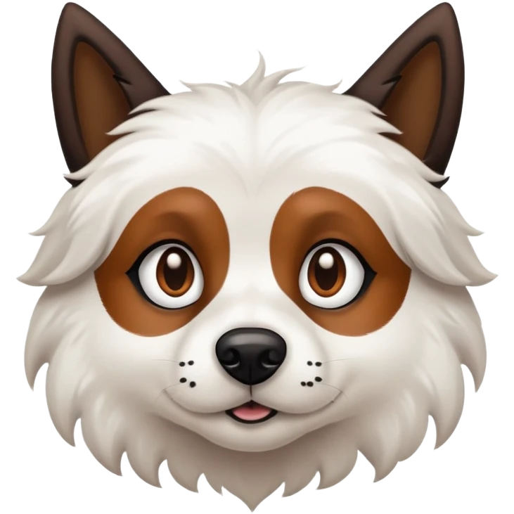 pointy ears White dog with brown large spots and black around the eye emoji