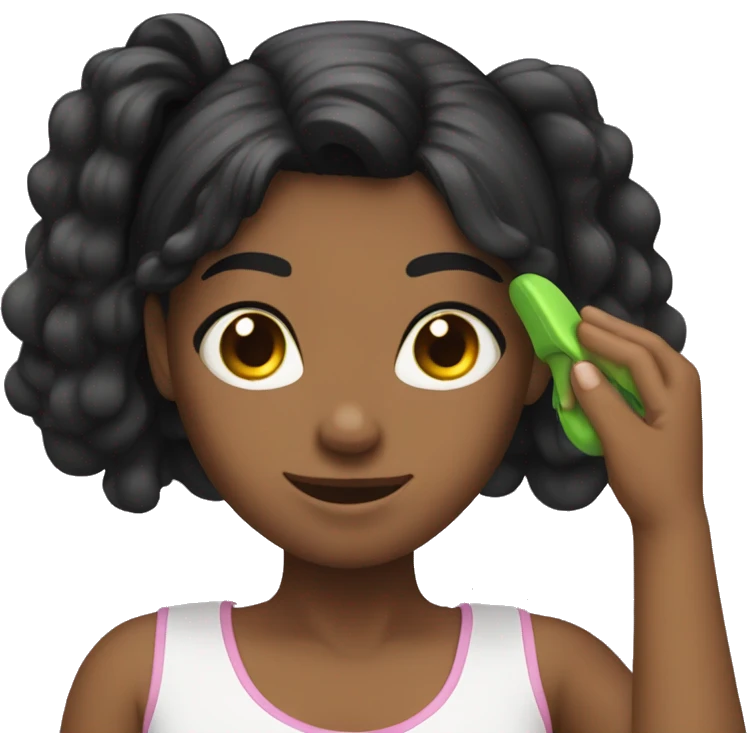 Black haired girl brushing her hair emoji