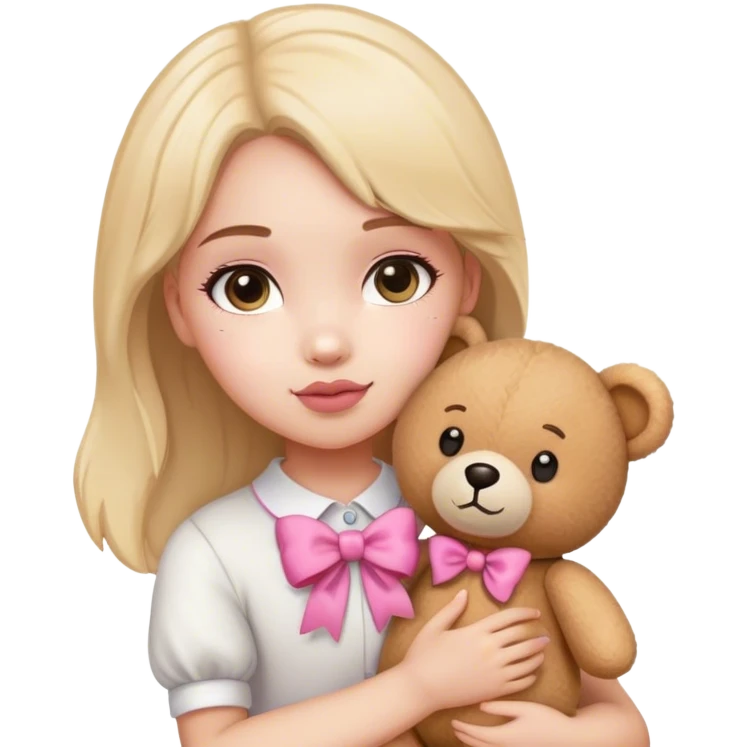 Girl teddy bear with pink bow light colored  emoji
