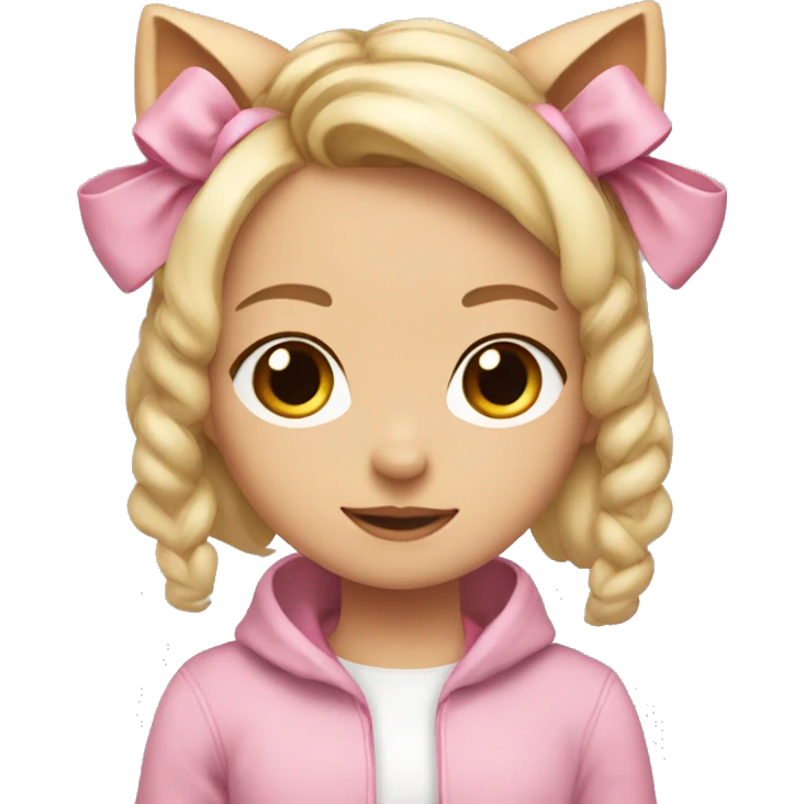 Little white girl, with two ponytail blonde hair with cat ears and soft pink clothes and ribbon emoji