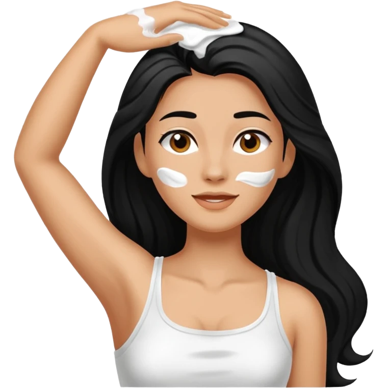 woman black long hair shaving armpit with cream on armpit emoji