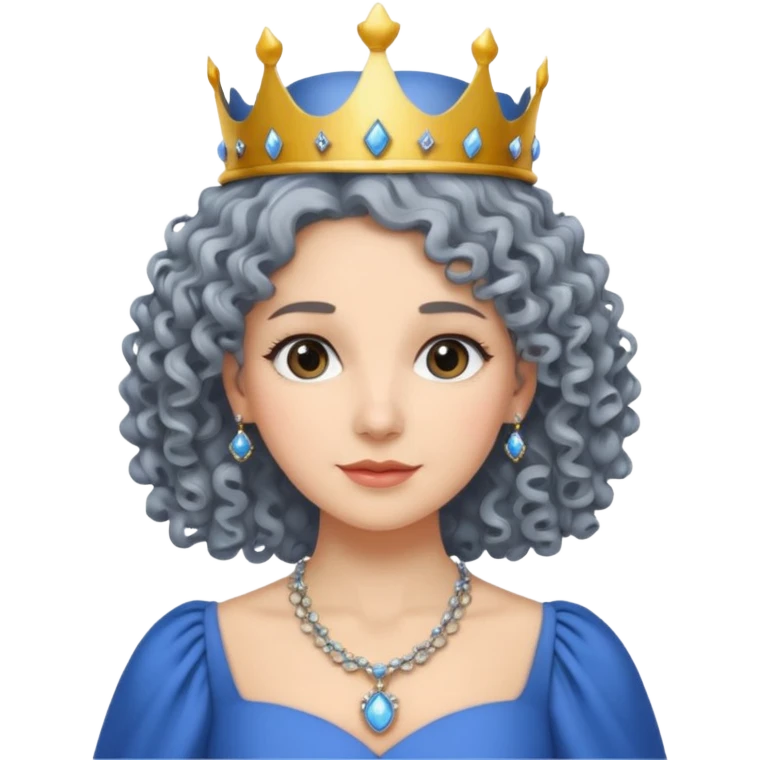 gray curly hair ladies with necklace and crown, with blue dress emoji
