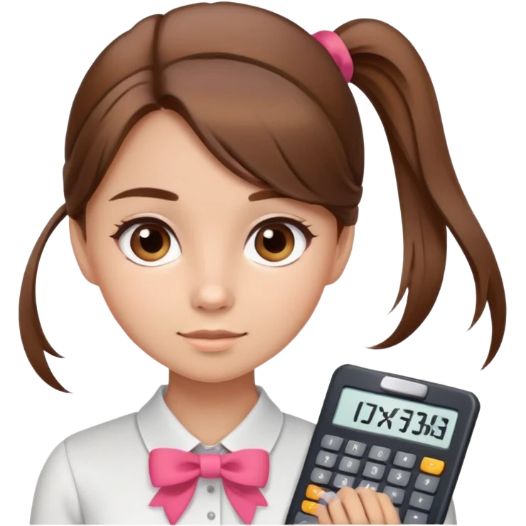 Cute girl in a ponytail brown hair and a bow in her hair  working in accountant  emoji