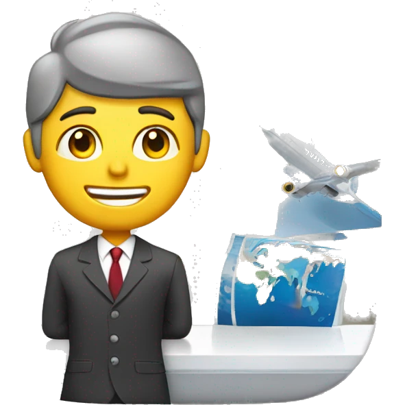 Corporate traveller booking flight on app emoji