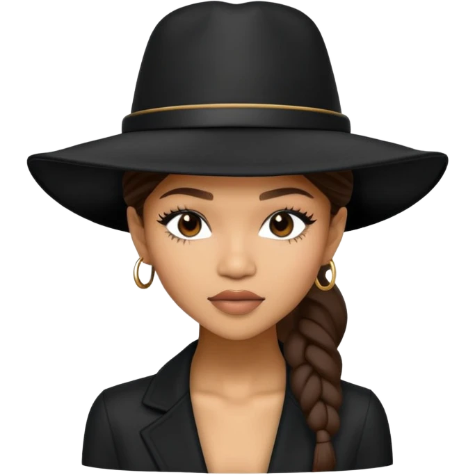 Zendaya wearing a giant black hat emoji