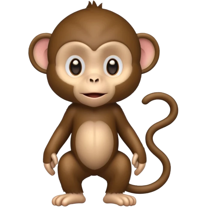 Cute 2.5D shading with fur and dark brown color Graphics. Front View Standing Monkey. For kids. emoji