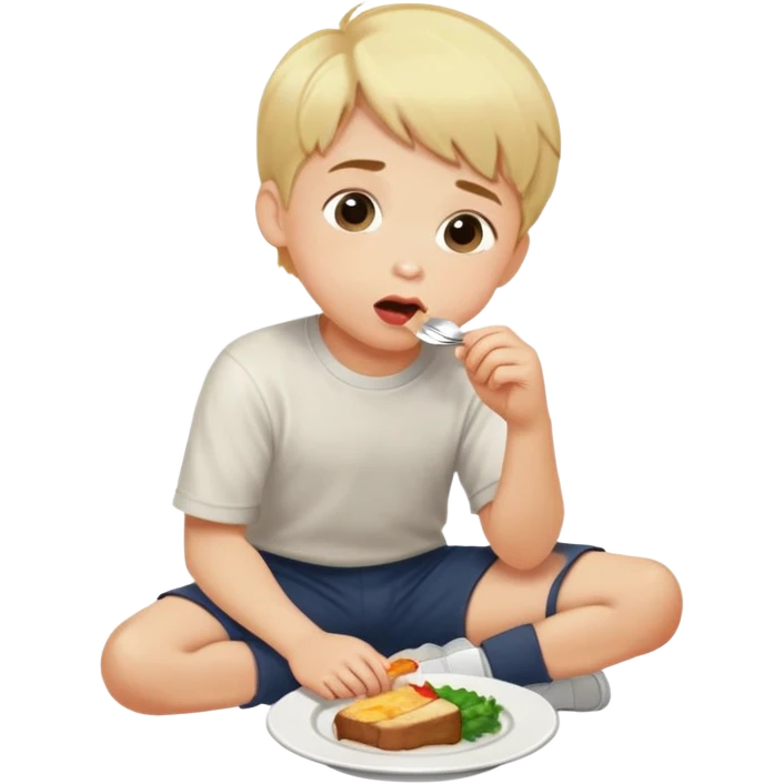 Blonde boy short hair kneeling looking up licking lips because he is about to eat a nice dinner emoji