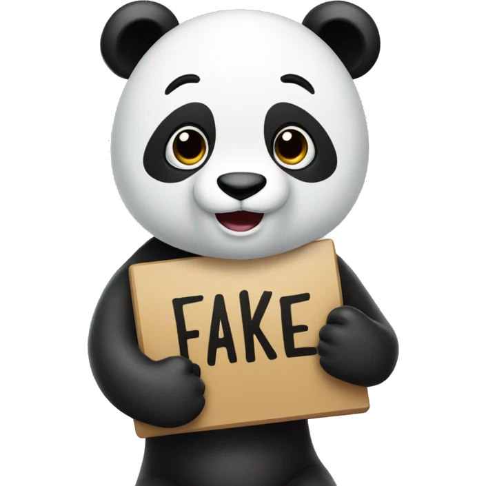 A panda holding up a Sign that says “fake” emoji