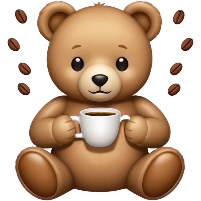 Teddy bear and coffee surrounded by camera flashes emoji